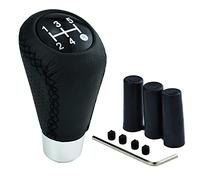 Temzzer 5 Speed Gear Knob Leather Car Shift Knob Transmission Shifter Handle for Most Manual Automatic Vehicles (Black Stitches)