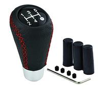 Temzzer 5 Speed Gear knob Leather Car Shift Knob Transmission Shifter Handle for Most Manual Automatic Vehicles (Red Stitches)