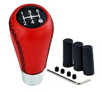 Temzzer 5 Speed Gear Knob Leather Car Shift Knob Transmission Shifter Handle for Most Manual Automatic Vehicles (Red)
