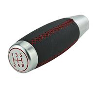 Temzzer 5 Speed Gear Shift Knob Long Car Grip Stick Head Leather Shifter Handle Lever for Most Manual Automatic Vehicles (Red Stitches)