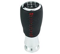 Temzzer 5 Speed Shifter Knob Light PU Leather Gear Lever Handle Car Transmission Shift Stick for Most Manual Automotive Vehicles (Red Stitches)