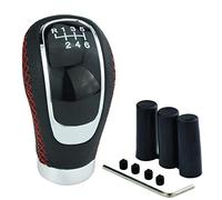 Temzzer 6 Speed Gear Shift Handle Knob Leather Grip Shifter Lever Head for Most Manual Automotive Vehicles (Red Stitches)