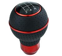 Temzzer Gear Shift Knob 5 Speed Ball Leather Shifter Stick Transmission Handle for Most Manual Automatic Vehicles (Red)