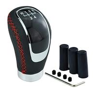 Temzzer Gear Shift knob 5 Speed Leather Shifter Stick Head for Most Manual Automatic Vehicles (Red Stitches)