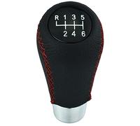 Temzzer Gear Shift Knob 6 Speed Car Shifter Lever Handle Leather Gear Stick Head for Most Manual Automatic Vehicles (Red Stitches)