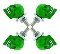 Temzzer Number Plate Screws Skull License Frame Fixings Anti Theft Accessories Bolts for Most Motorcycle Car Plate, Green (4PCS)