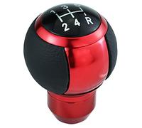 Temzzer Red Gear Knob 5 Speed Leather Shift Handle Car Ball Gear Lever Head for Most Manual Automatic Vehicles