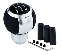 Temzzer Shifter Knob 5 Speed Leather Gear Shift Handle Car Ball Transmission Lever Head for Most Manual Automatic Vehicles (Silver)