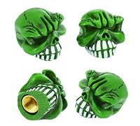 Temzzer Valve Stem Caps Skull 4pcs Car Tire Valve Caps for Most Vehicles Bikes Motorcycles, Green