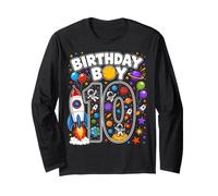 Ten 10th Birthday Astronaut Galaxy Space 10 Year Old Boys Long Sleeve T-Shirt