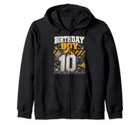 Ten 10th Birthday Construction Excavator 10 Year Old Boys Zip Hoodie