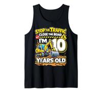 Ten 10th Birthday Excavator Construction 10 Year Old Boy Tank Top