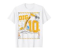 Ten 10th Birthday Excavator Construction 10 Year Old Boys Value Graphic T-Shirt, Men, White, L