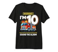Ten 10th Birthday Fire Truck Firefighter 10 Year Old Boy Premium T-Shirt