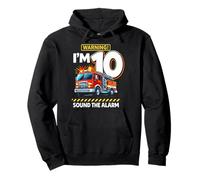 Ten 10th Birthday Fire Truck Firefighter 10 Year Old Boy Pullover Hoodie