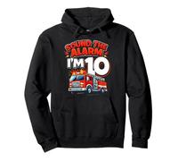 Ten 10th Birthday Fire Truck Firefighter 10 Year Old Boy Pullover Hoodie