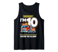 Ten 10th Birthday Fire Truck Firefighter 10 Year Old Boy Tank Top