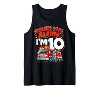 Ten 10th Birthday Fire Truck Firefighter 10 Year Old Boy Tank Top