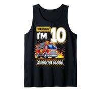 Ten 10th Birthday Fire Truck Firefighter 10 Year Old Boy Tank Top