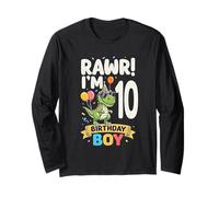 Ten 10th Birthday Rawr Dinosaur 10 Year Old Birthday Boy Long Sleeve T-Shirt