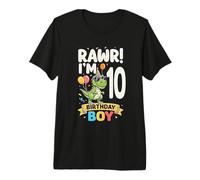 Ten 10th Birthday Rawr Dinosaur 10 Year Old Birthday Boy Premium T-Shirt