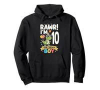 Ten 10th Birthday Rawr Dinosaur 10 Year Old Birthday Boy Pullover Hoodie