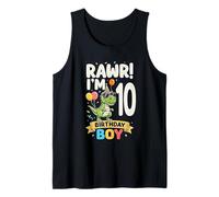 Ten 10th Birthday Rawr Dinosaur 10 Year Old Birthday Boy Tank Top