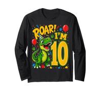 Ten 10th Birthday Roar Dinosaur 10 Year Old Birthday Boy Long Sleeve T-Shirt