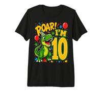 Ten 10th Birthday Roar Dinosaur 10 Year Old Birthday Boy Premium T-Shirt