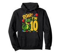 Ten 10th Birthday Roar Dinosaur 10 Year Old Birthday Boy Pullover Hoodie