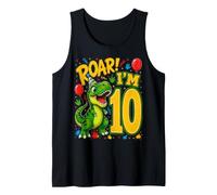 Ten 10th Birthday Roar Dinosaur 10 Year Old Birthday Boy Tank Top
