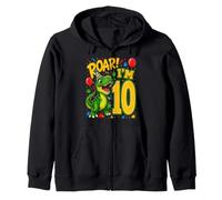 Ten 10th Birthday Roar Dinosaur 10 Year Old Birthday Boy Zip Hoodie