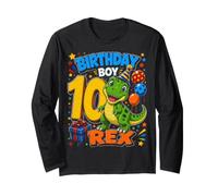 Ten 10yr 10th Birthday Boy Dinosaur 10 Year Old Toddler Boys Long Sleeve T-Shirt