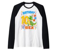 Ten 10yr 10th Birthday Boy Dinosaur 10 Year Old Toddler Boys Raglan Baseball Tee