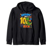 Ten 10yr 10th Birthday Boy Dinosaur 10 Year Old Toddler Boys Zip Hoodie