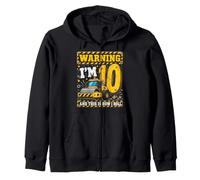 Ten 10yr 10th Birthday Construction Roller 10 Year Old Boys Zip Hoodie