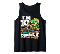 Ten 10yr 10th Birthday Dinosaur Excavator 10 Year Old Boy Tank Top