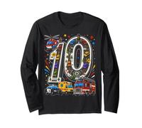 Ten 10yr 10th Birthday Emergency Vehicles 10 Year Old Gifts Long Sleeve T-Shirt