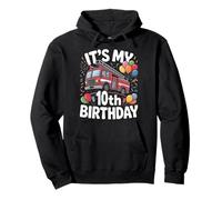 Ten 10yr 10th Birthday Fire Truck Party 10 Year Old Boys Pullover Hoodie