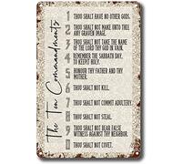 Ten Commandments God's Rules Antique Bible Verse Christian Inspirational Quotes Aluminum Tin Sign Metal Wall Art Decorations Iron Painting for Indoor Outdoor Home Decor Room Door Accessories Poster