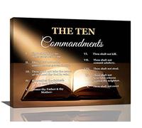 Ten Commandments Wall Art Vintage Scripture 10 Commandments Pictures Wall Decor God Bible Verses Canvas Prints Framed Modern Christian Painting Artwork for Church Living Room Bedroom Office 16"x12"