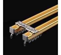 TEN-HIGH Curtain Double Tracks, Aluminium Ceiling Mounted Curtain Tracks System, Room Divider-Ceiling Curtain Track Rail for Living Room Bedroom with Roller Hooks (Gold,2pc*2m)
