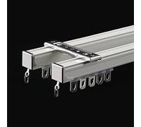 TEN-HIGH Curtain Double Tracks, Aluminium Ceiling Mounted Curtain Tracks System, Room Divider-Ceiling Curtain Track Rail for Living Room Bedroom with Roller Hooks (Ivory white,2pc*1.5m)