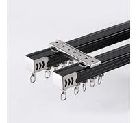 TEN-HIGH Curtain Double Tracks, Aluminium Ceiling Mounted Curtain Tracks System, Room Divider-Ceiling Curtain Track Rail for Living Room Bedroom with Roller Hooks (Black,2pc*1.4m)