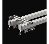TEN-HIGH Curtain Double Tracks, Aluminium Wall Mounted Curtain Tracks System, Room Divider-Wall Curtain Track Rail for Living Room Bedroom with Roller Hooks (Ivory white,2pc*1m)