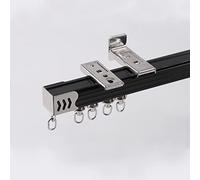 TEN-HIGH Curtain Single Tracks, Aluminium Ceiling Mounted Curtain Tracks System, Room Divider-Ceiling Curtain Track Rail for Living Room Bedroom with Roller Hooks (Black,2pc*2m)