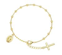 TEN MIRO 16k Gold Bracelets for Women Non Tarnish,Gold Cross Bracelets for Wome,Womens Gold Bracelet Waterproof Cross Bead Heart Charm Link Chain Bracelet Jewelry Gifts for Womens Trendy, M, Brass, no
