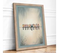 Ten on a Wire Minimalist Framed Wall Art Print A2 (59.4×42cm) Oak, Wall Decor for Living Room, Bedroom, Office & Home, Ready to Hang, Art Gift
