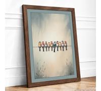 Ten on a Wire Minimalist Framed Wall Art Print A3 (42×29.7cm) Walnut, Wall Decor for Living Room, Bedroom, Office & Home, Ready to Hang, Art Gift