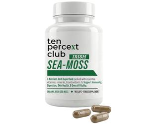 Ten Percent Club Irish Sea Moss Capsules, Immune Support & Health - Raw Sea Moss Supplement, Thyroid Function, Skin Vitality, Nutrient Absorption, Natural Superfood Blend - 90 Capsules
